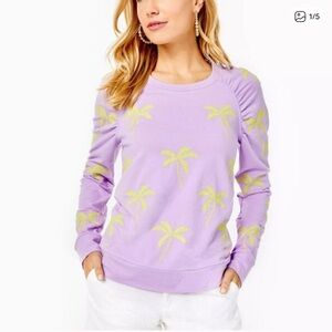 Lilly Pulitzer Aldean Embroidered Palm Tree Sweatshirt Purple Large